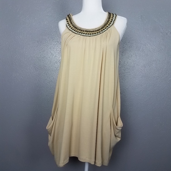 CAbi Beige Beaded Embellished Tunic Size XS Bohemian - Picture 2 of 8